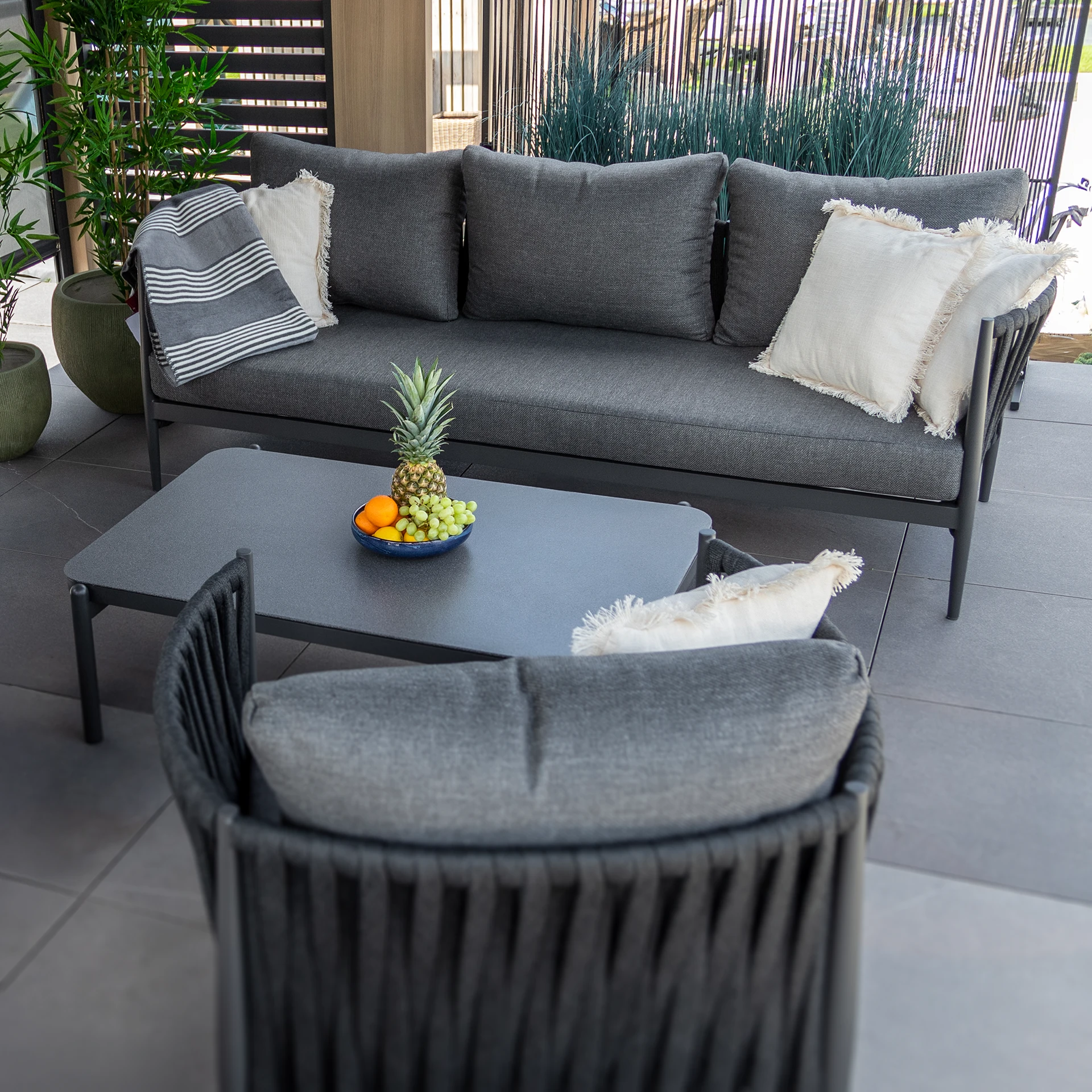 Bolzano Juno Sofa ogrodowa 3 osobowa 231×83 antracytowa aluminium