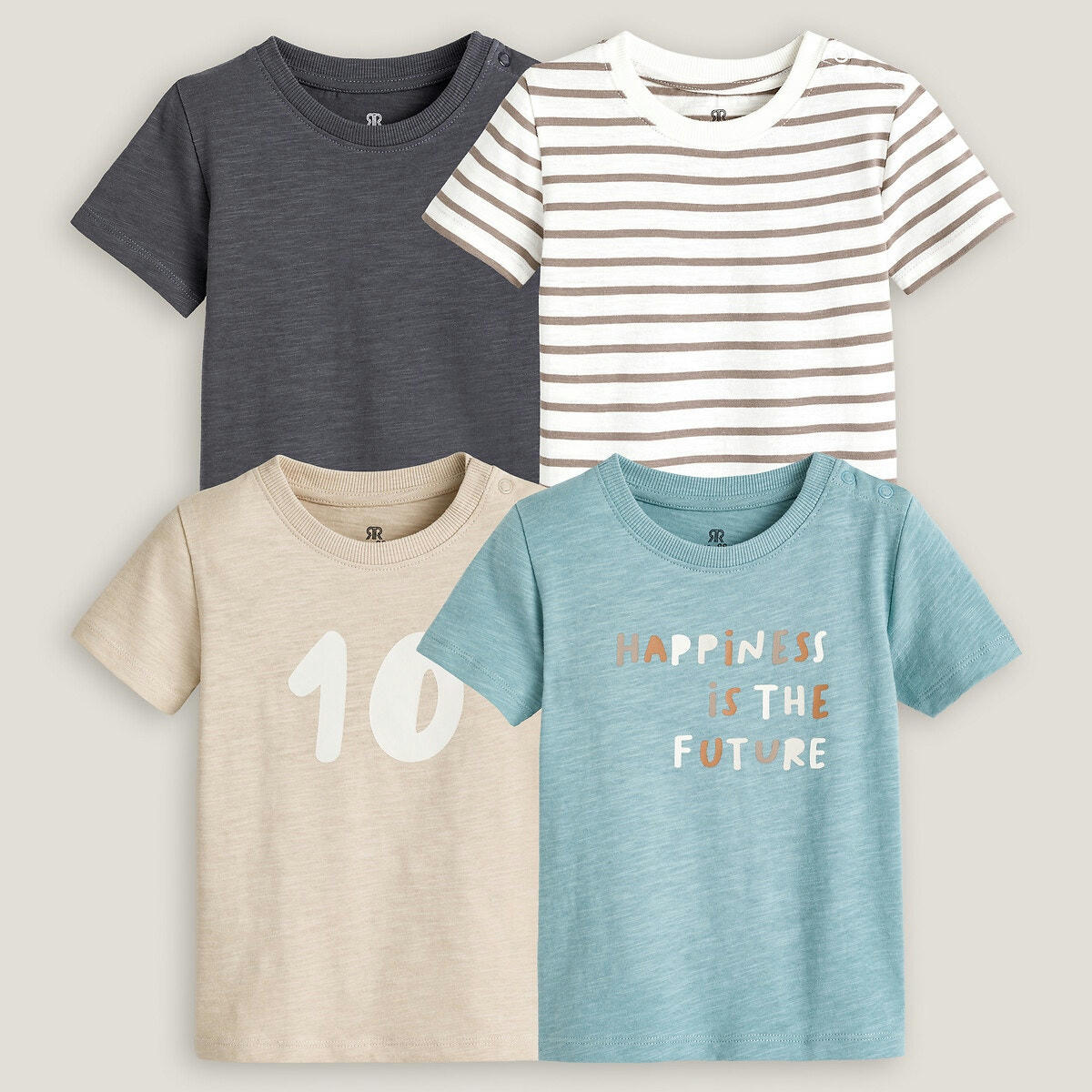 Lot de 4 T-shirts col rond, épaule pressionnée