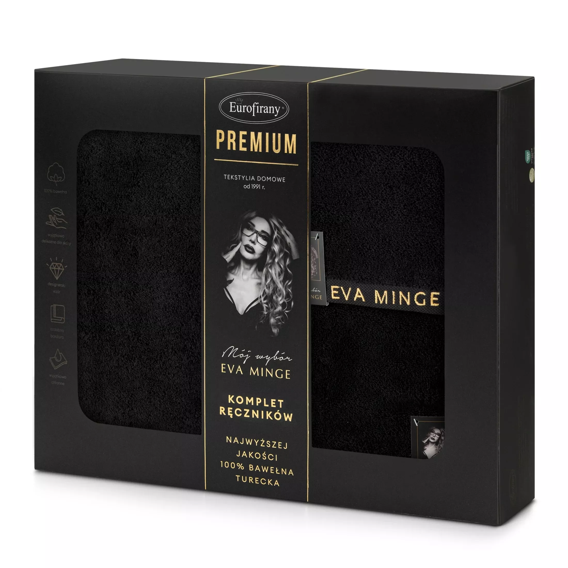 Zestaw ręczników bawełnianych na prezent 3 szt kolor czarny 550 g/m2 VENUS Eva Minge