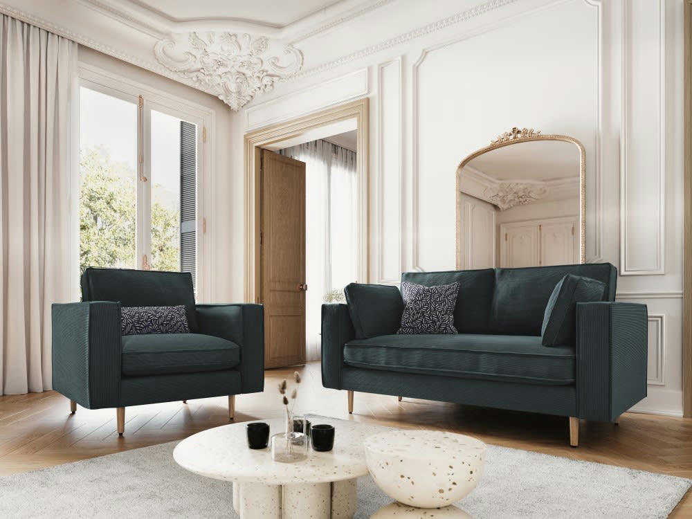 ALEXIS - Fauteuil 1 place en tissu structuré bleu