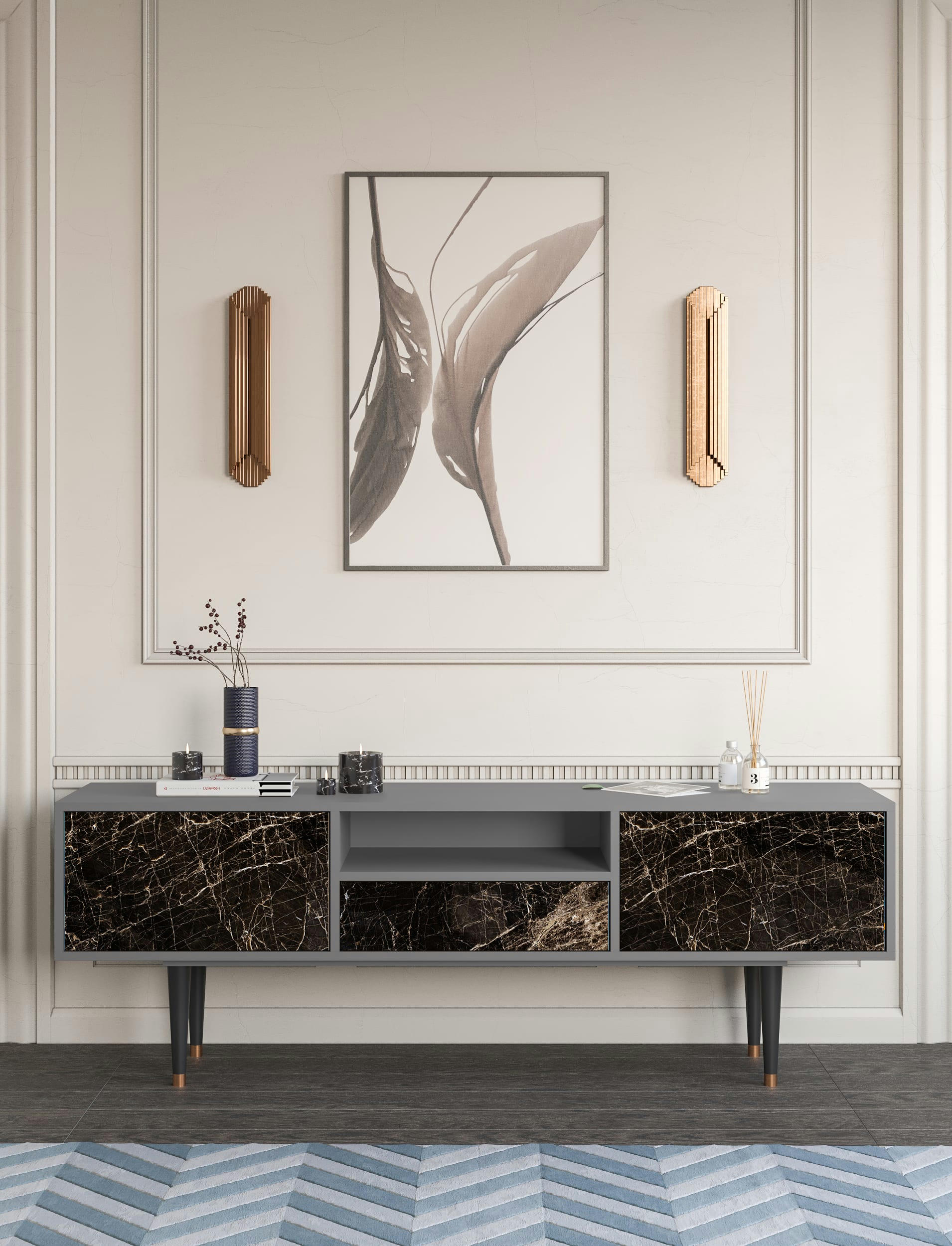 NIGHT ABYSS - Meuble TV  noir 1 tiroir et 2 portes L 170 cm