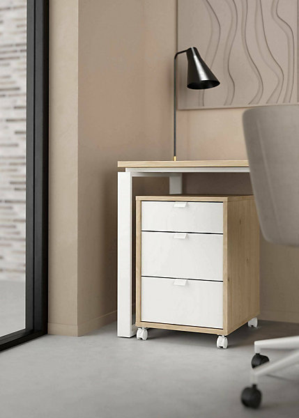Commode Agazzino, Commode polyvalente, Commode de chambre, Meuble avec tiroirs, 48x41 h61 cm, Chêne clair et Blanc