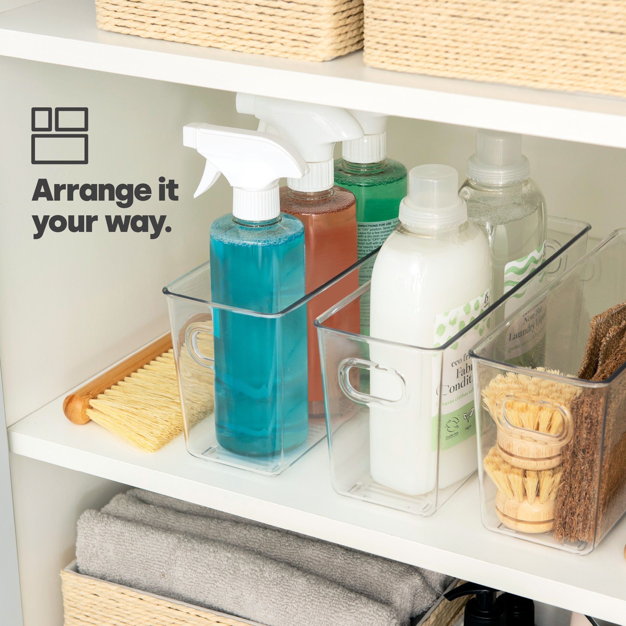 LIVIVO Set of 3 Clear Plastic Storage Tubs - (26.5x9.7x13.5 cm)