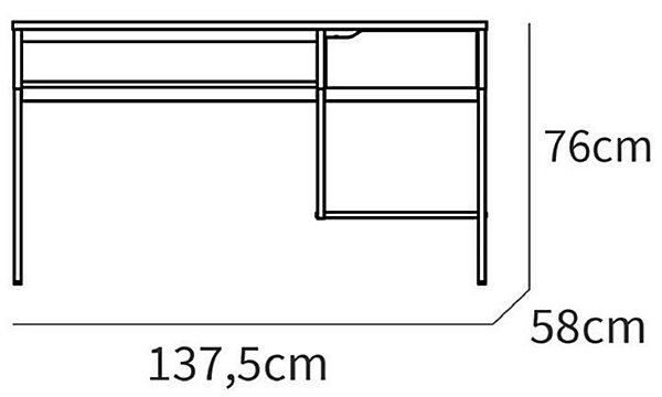 Bureau, table de travail en aggloméré finition chêne avec pieds en métal blanc - Longueur 137.5 x Profondeur 58 x Hauteur 76 cm