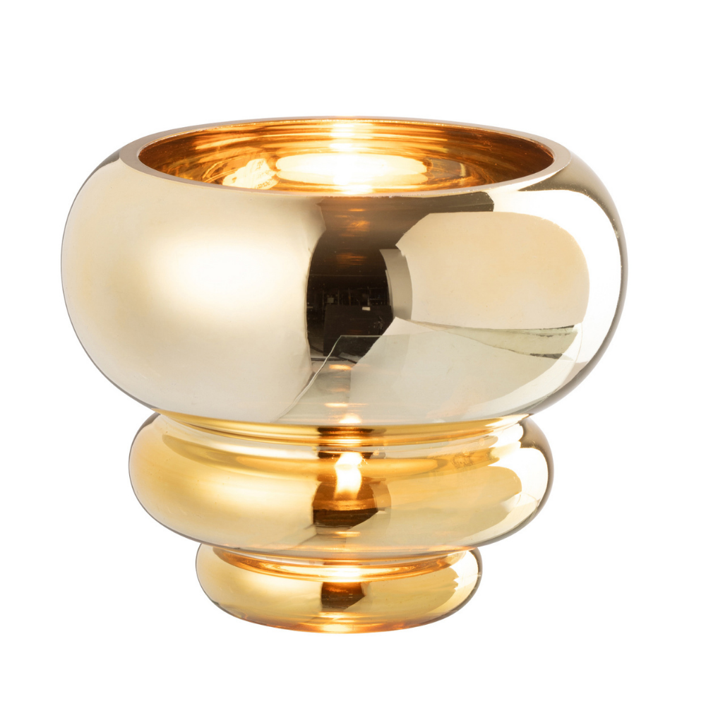 J-Line theelichthouder/vaas Julia - glas - goud - Ø 15.5 cm