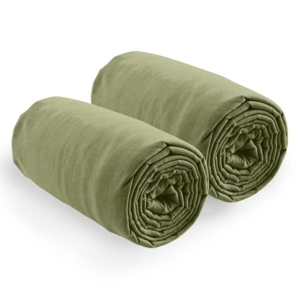 - 2 draps housse 2 places coton vert verveine 80x200 cm