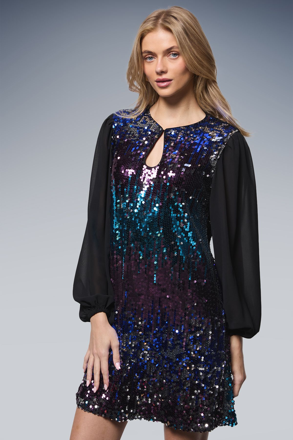 Oasis Multi Sequin Keyhole Balloon Sleeve Mini Dress