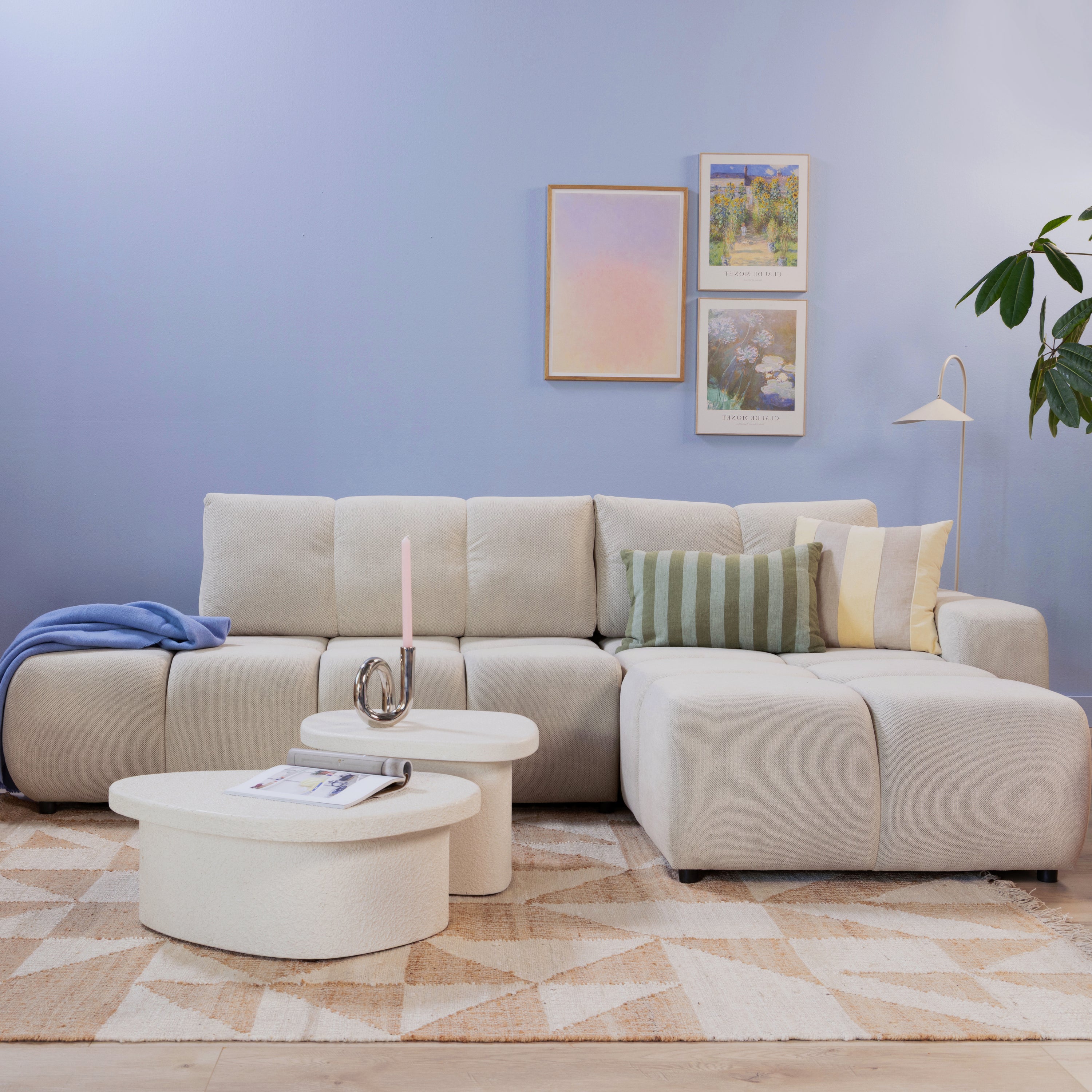 by fonQ Charme Hoekbank Rechts met Slaapfunctie - Weefstof - Ivoor