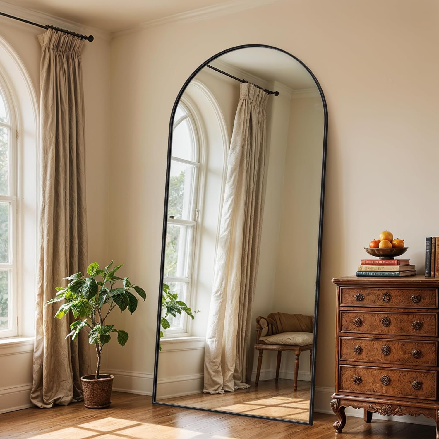 Full Length Mirror, 71 x 32 Arched Full Body Mirror Large Standing Floor Mirrors, Mirrors for Bedroom, Bathroom, Living Room Standing or Wall Leaning, Black