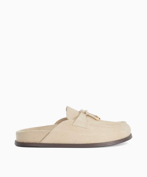 Glowings Taupe - Suede Tassel-Detail Mules