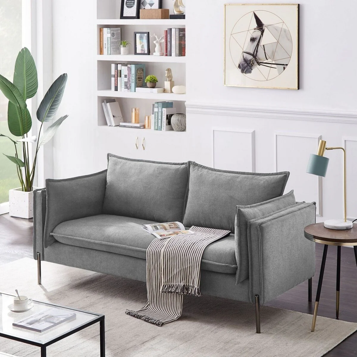 87 Grey Three Person Standard Metal Legs Sofa