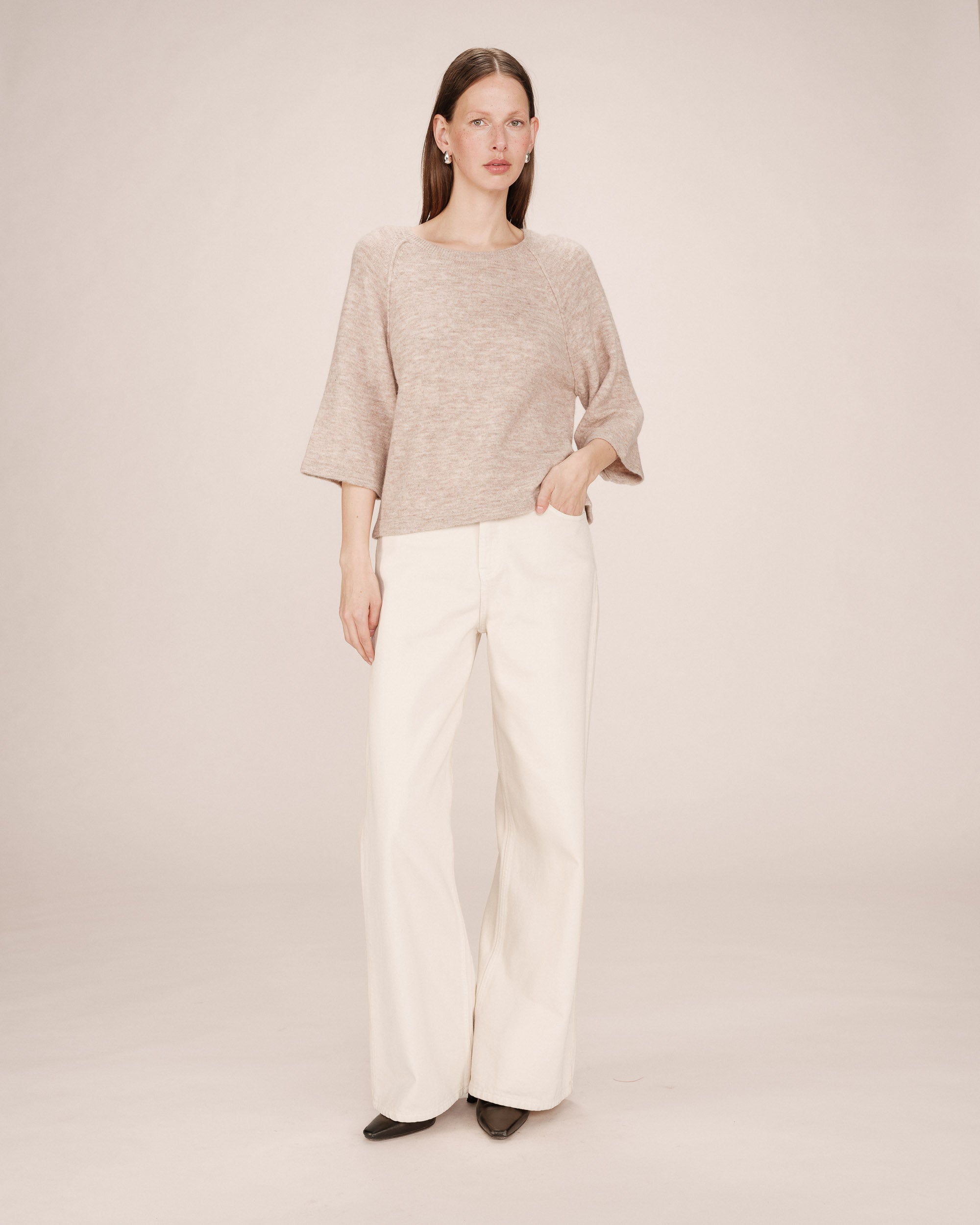 Pull en laine et mohair beige rose Sam