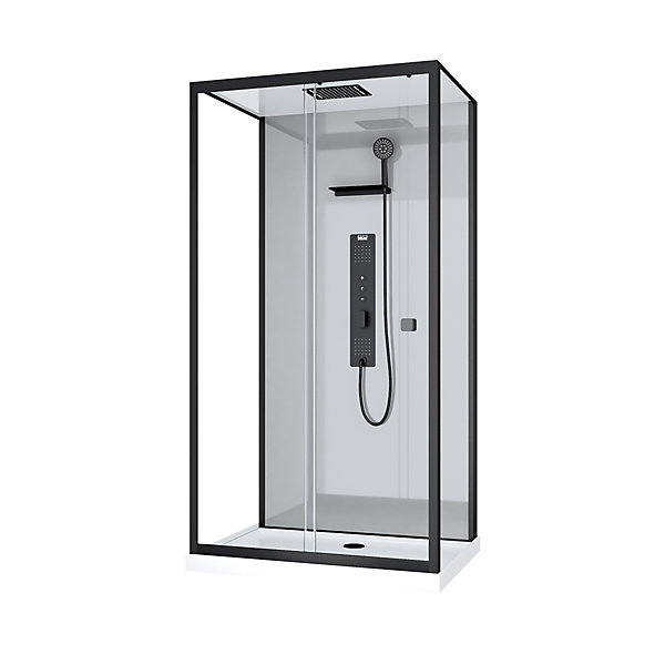 Cabine de douche L.110 x l.80 x H.207,5 cm – hydromassante multijets, receveur bas, bouton push, Galedo Trendy Grey
