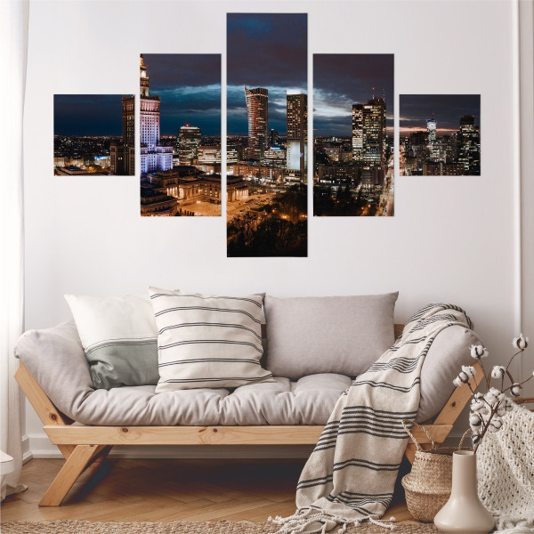 Obraz Wieloczęściowy Warszawa Nocą Miasto 3D 150x90cm