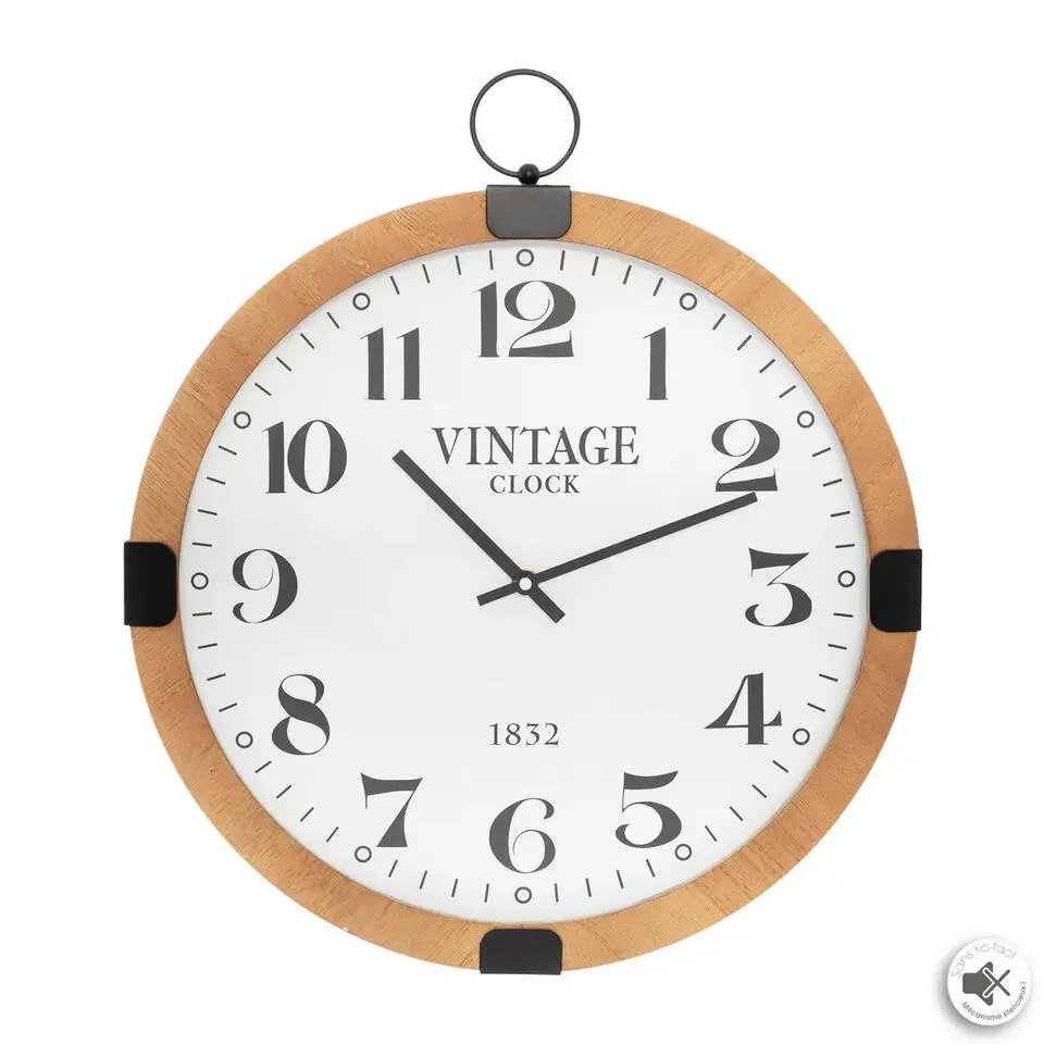 Atmosphera Wandklok/muur klok Vintage - D38 cm - hout - naturel