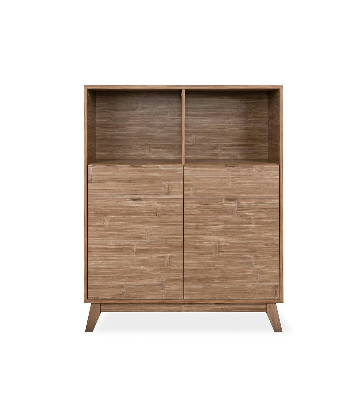 BUDAPEST - Buffet haut 2 portes, 2 tiroirs et 2 niches effet bois L101 x H125 cm