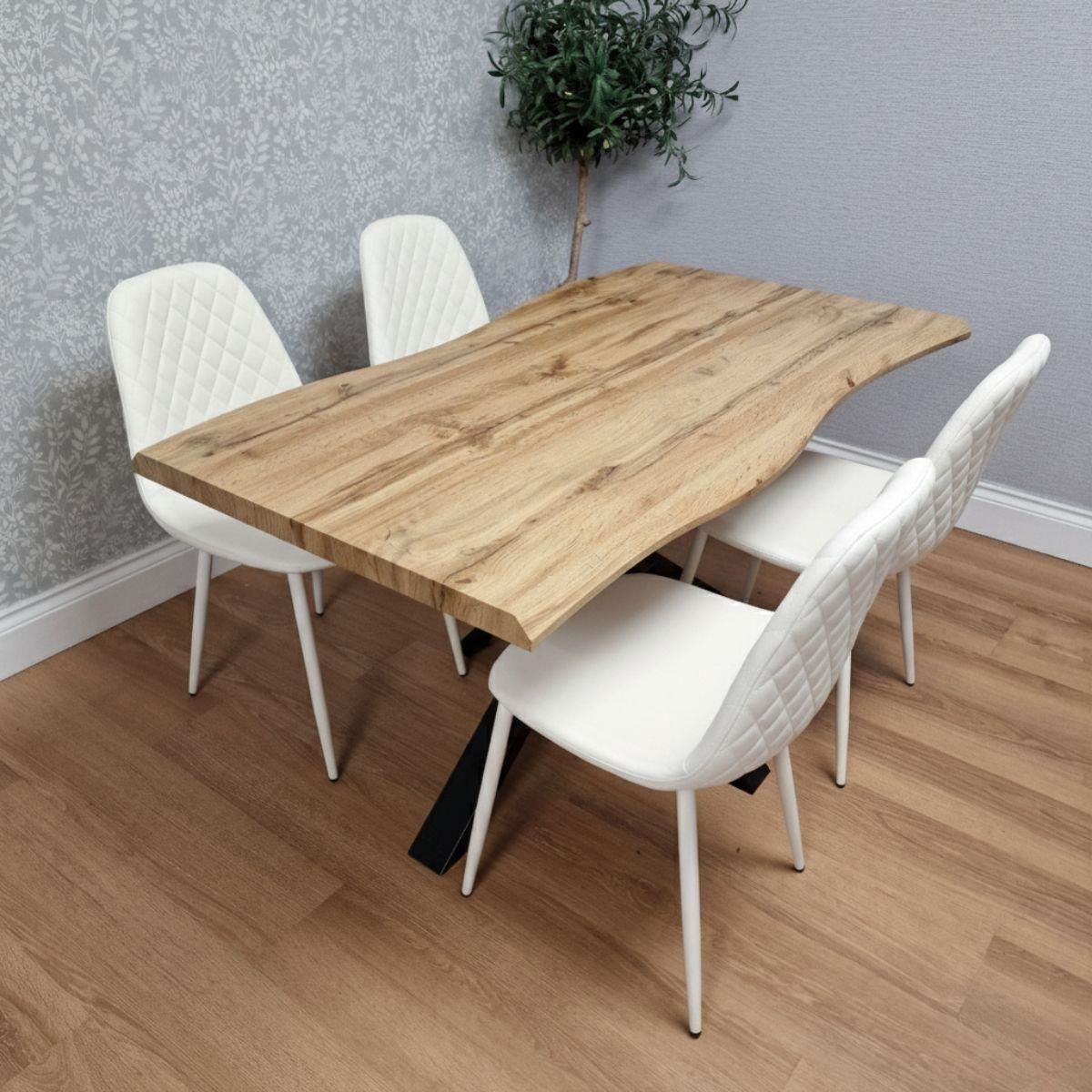 KOSY KOALA Dining Table with 4 White Gem Faux Leather Chairs Kitchen Furniture