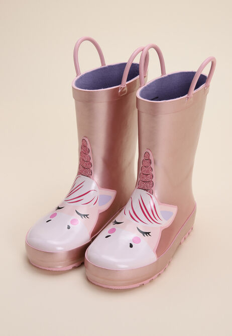 Younger Girls Pink Unicorn Pull On Wellies
