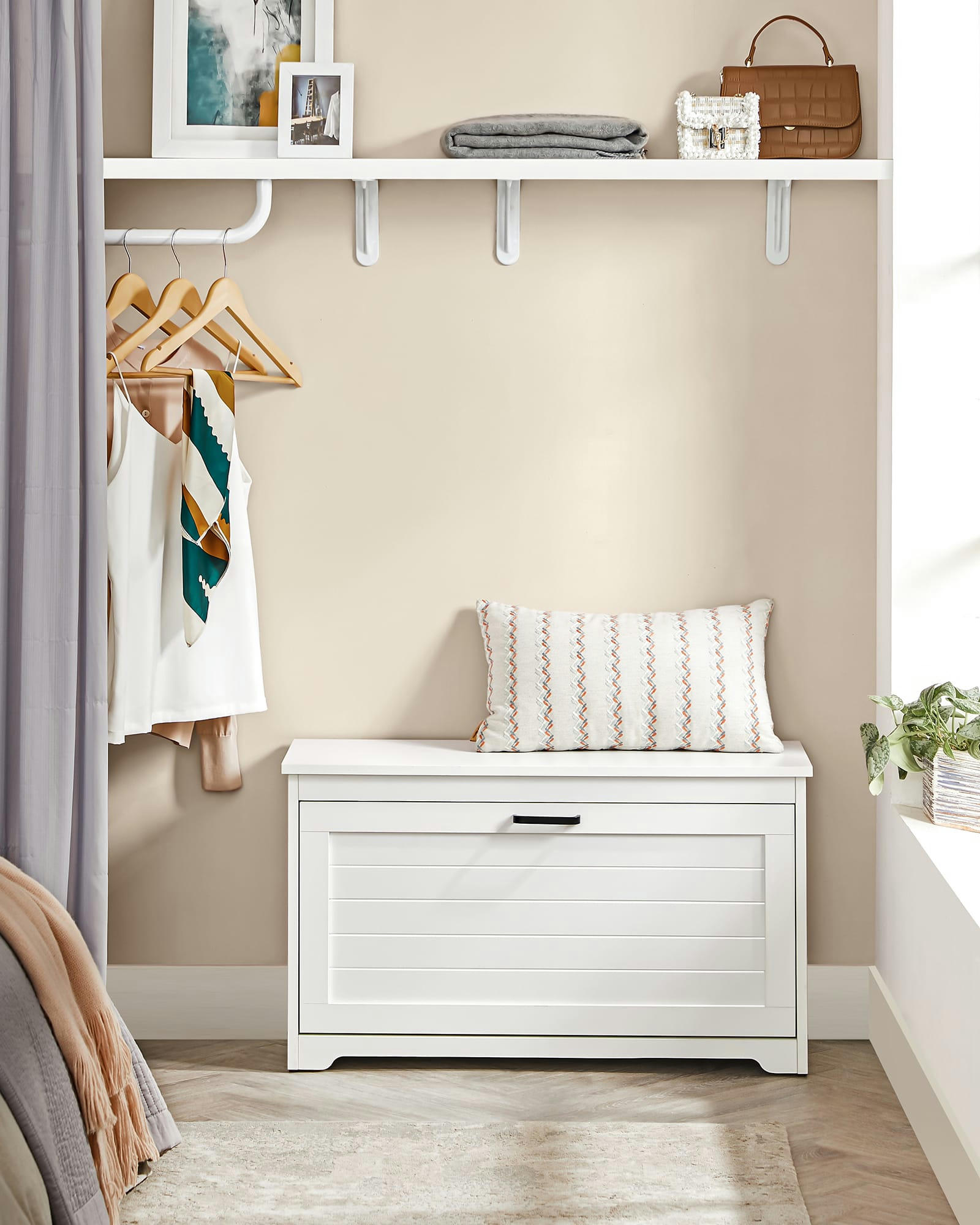 - Banc à chaussures 1 tiroir à bascule effet bois blanc