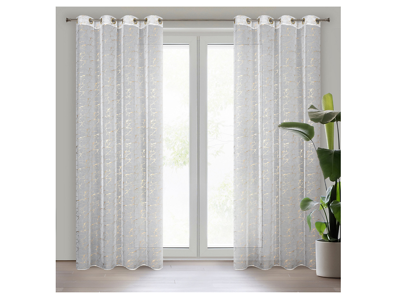 Firana ze złotymi przelotkami Reva 140x250 cm biało-szampańska
