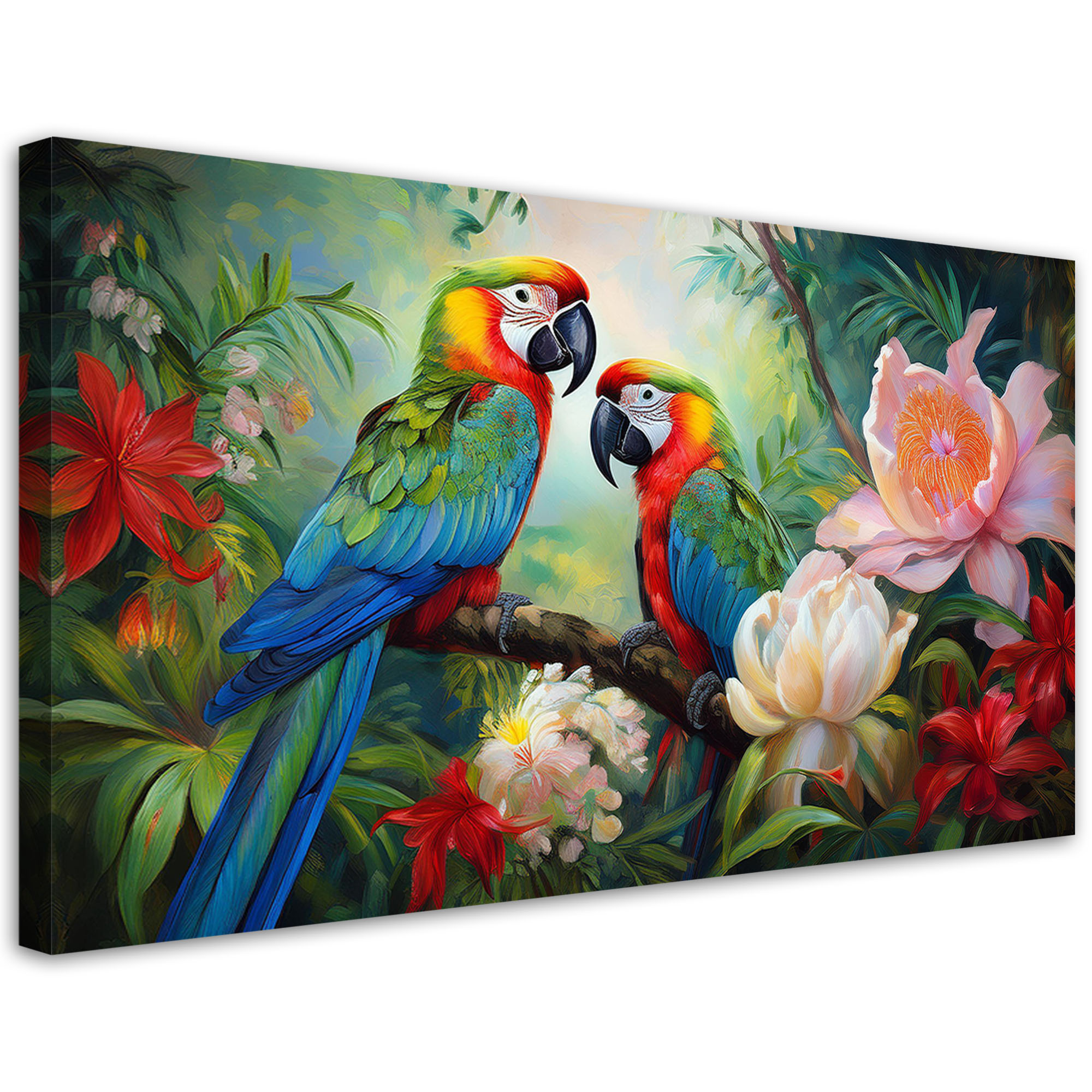 Feeby Obraz na płótnie, Kolorowe Papugi Tropikalne Dżungla 120x60