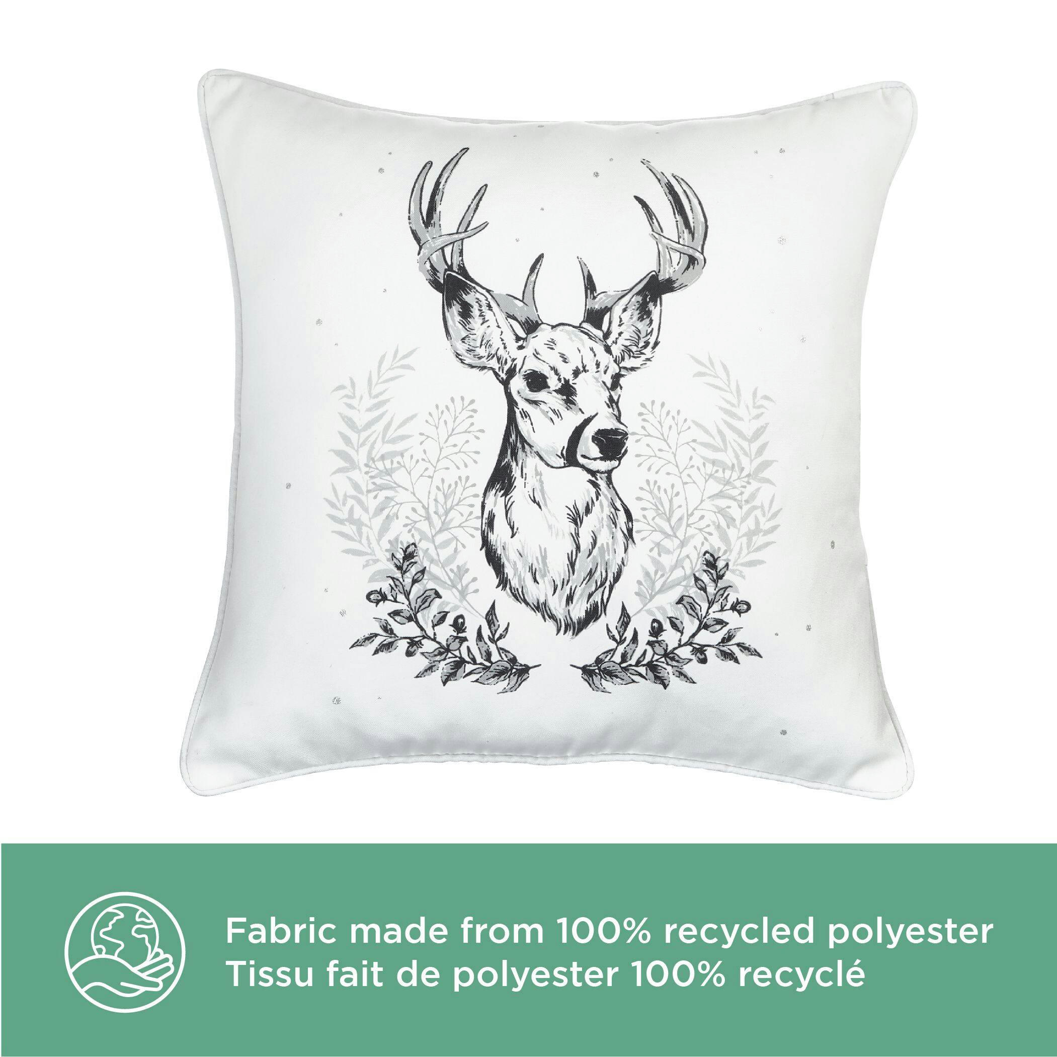 CANVAS Thoughtfully Sourced Square Christmas Decoration Stag Head Cushion, 18x 18-in