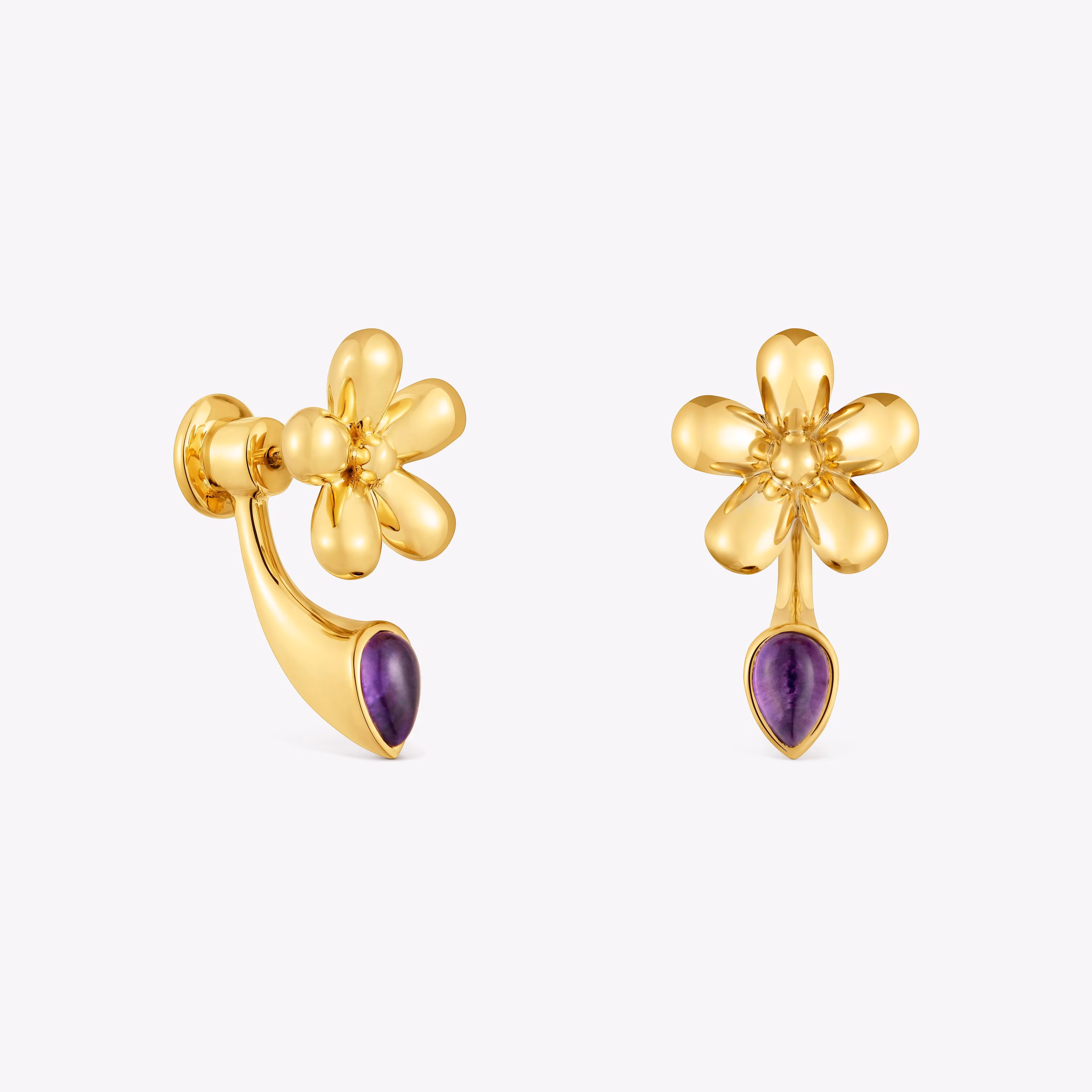 Pendientes flor con baño de oro de 18 kt sobre plata y amatista Daisy