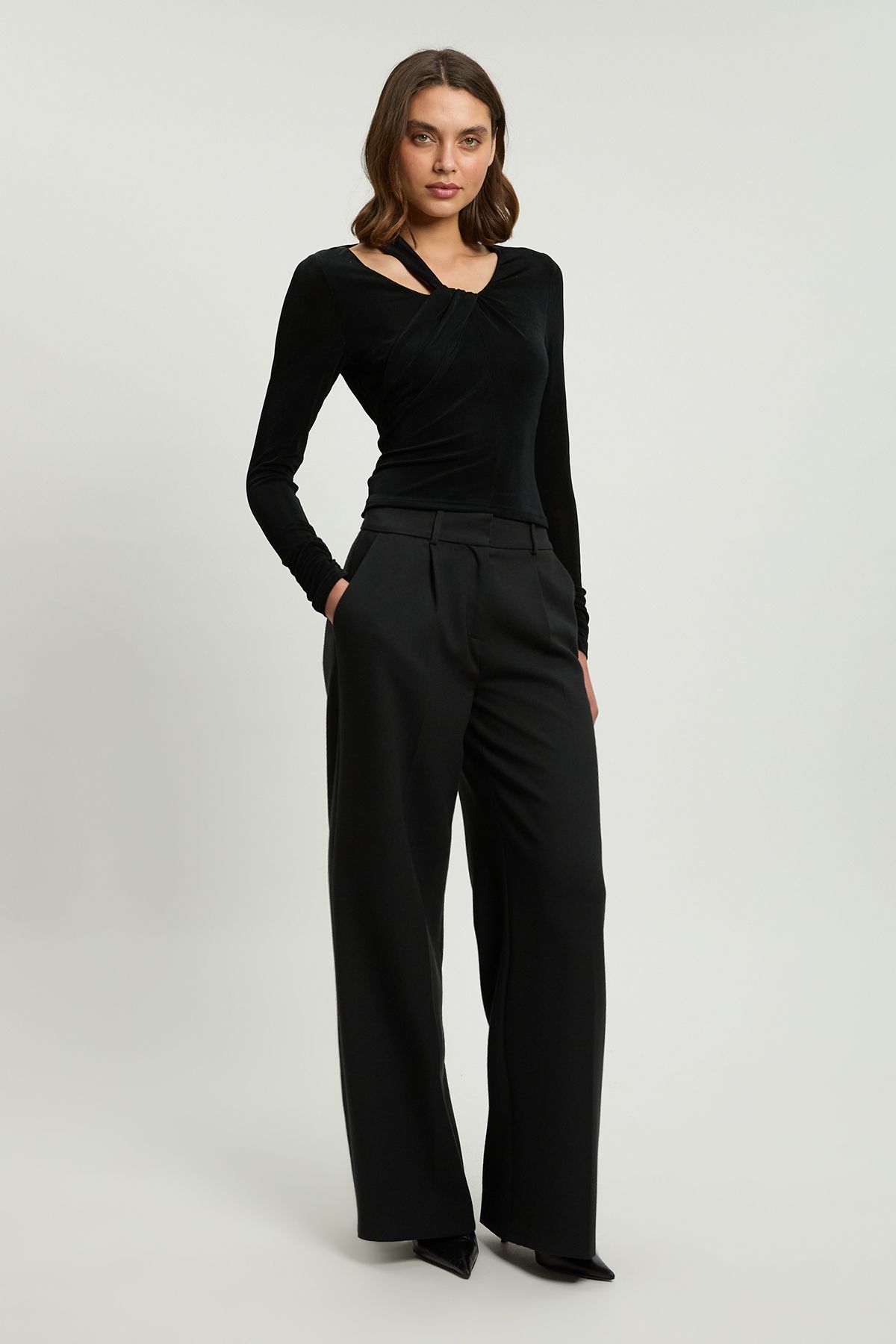 KarenMillen Slinky Crepe Twist Detail Long Sleeve Top