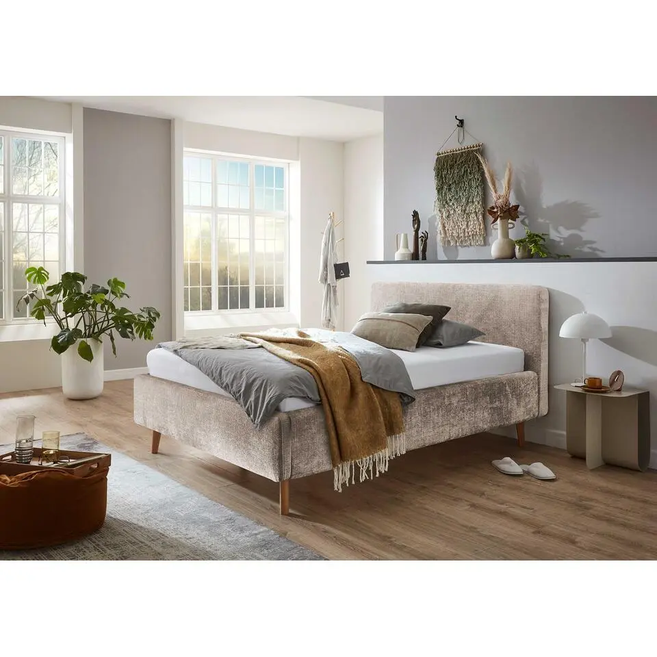 Gestoffeerd bed Younes 140x200cm - beige