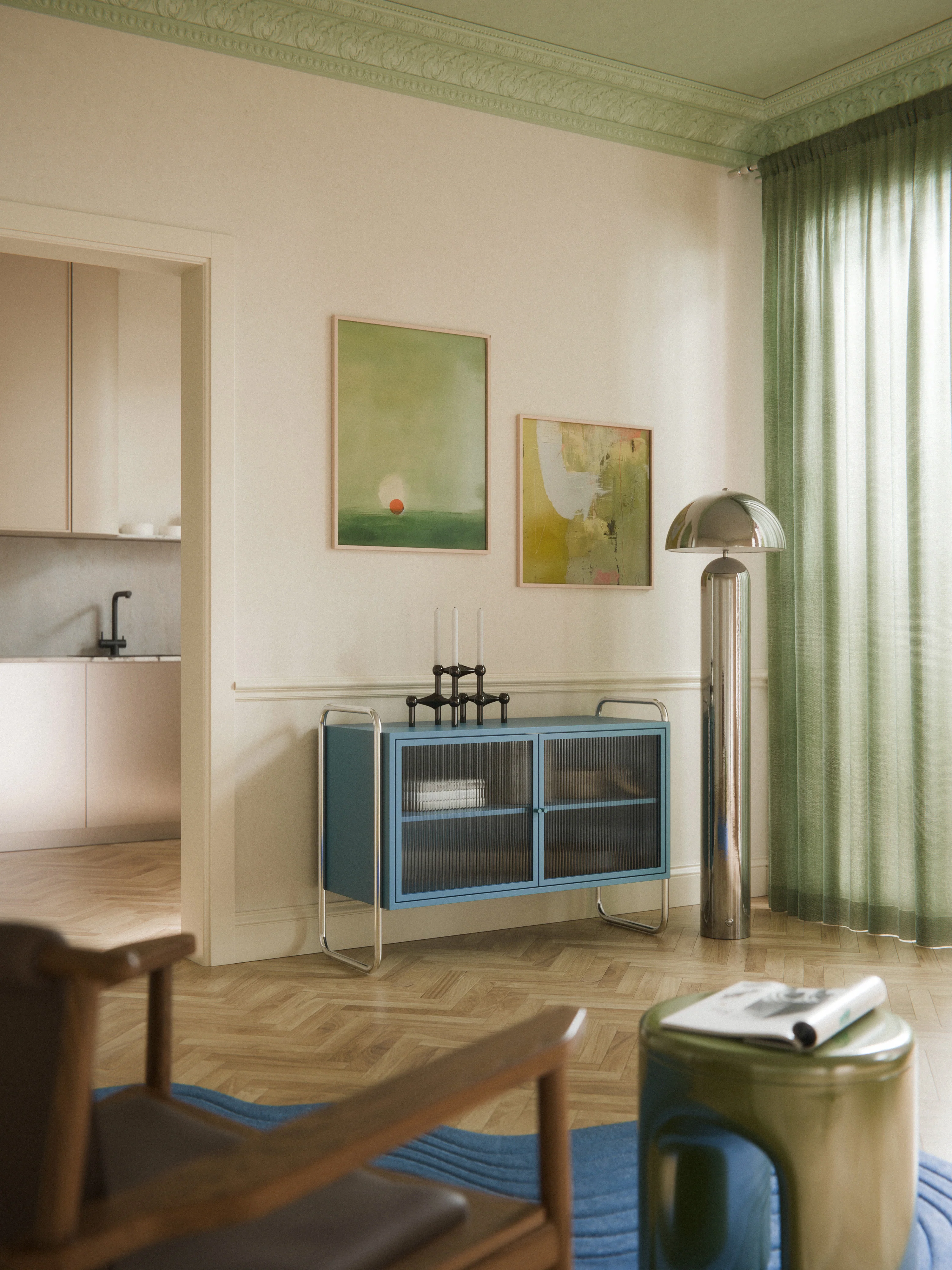 Metall-Sideboard Robyn mit Glas-Front
