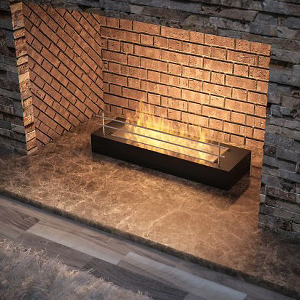 FIREBOX 600 - Biocheminée sur pied noir mat, insert bioéthanol sur pied - sans vitre - Brûleur linéaire 45cm / capacité 1L