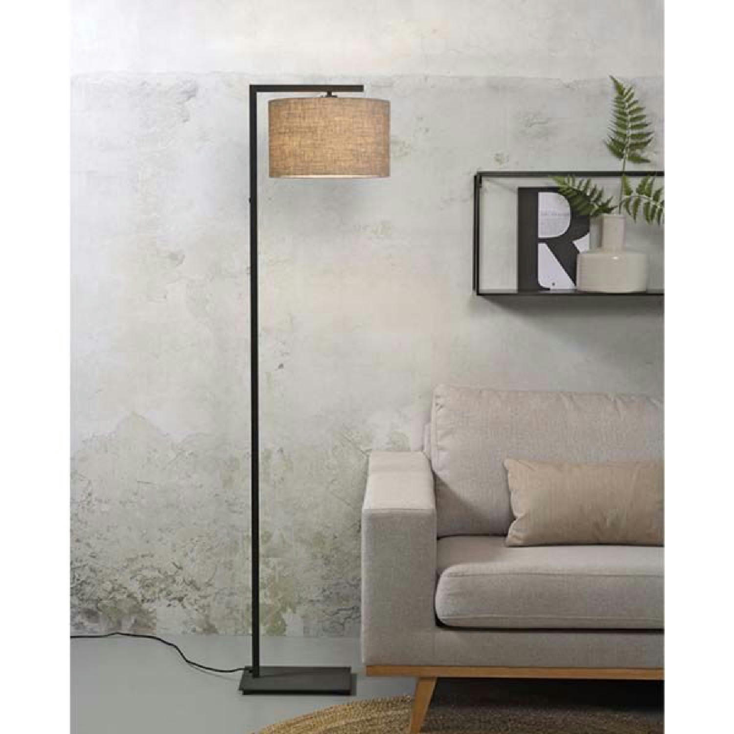 BOSTON - Lampadaire noir et abat-jour H160cm