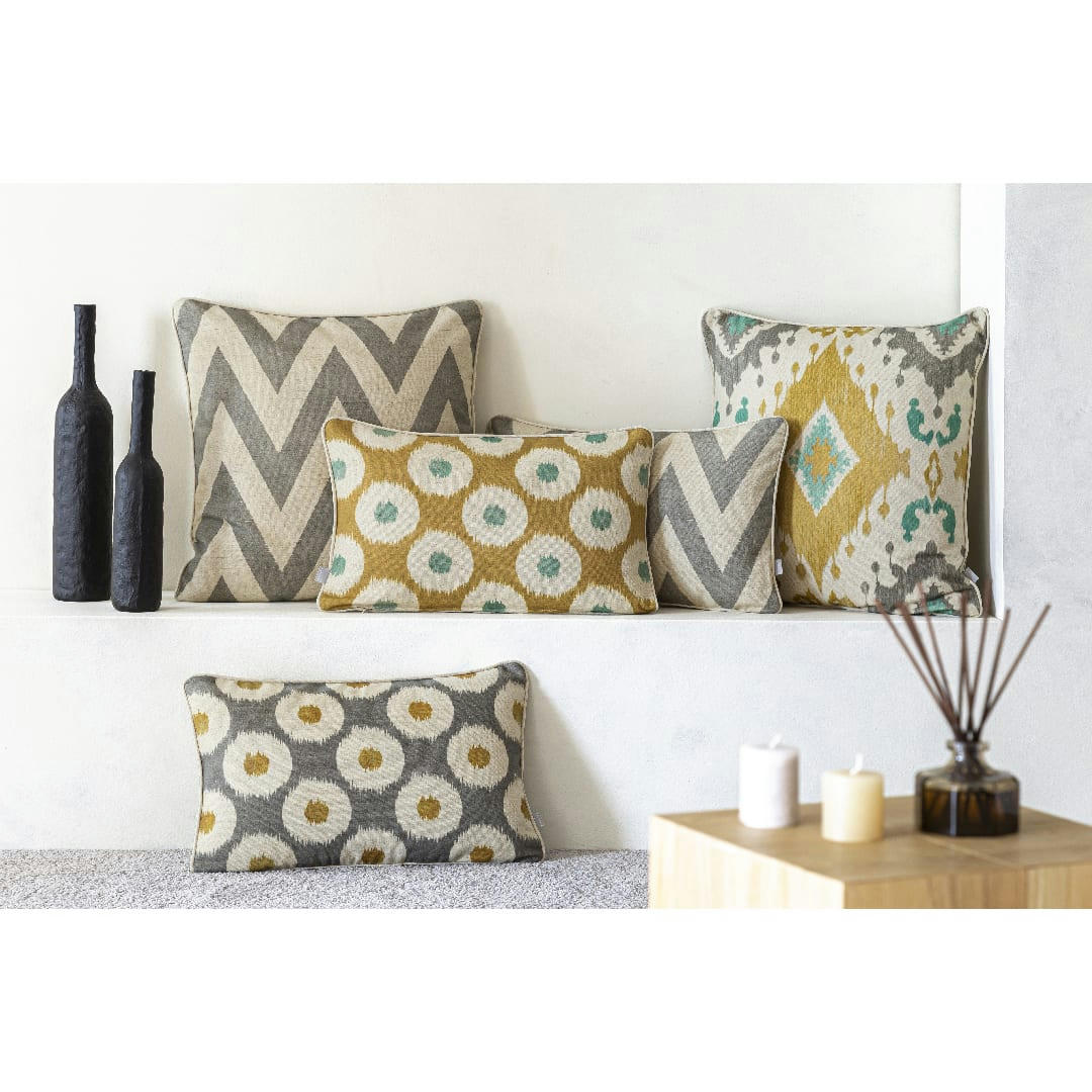 VIGO - 2 Housses de coussins 30x50 cm moutarde/gris