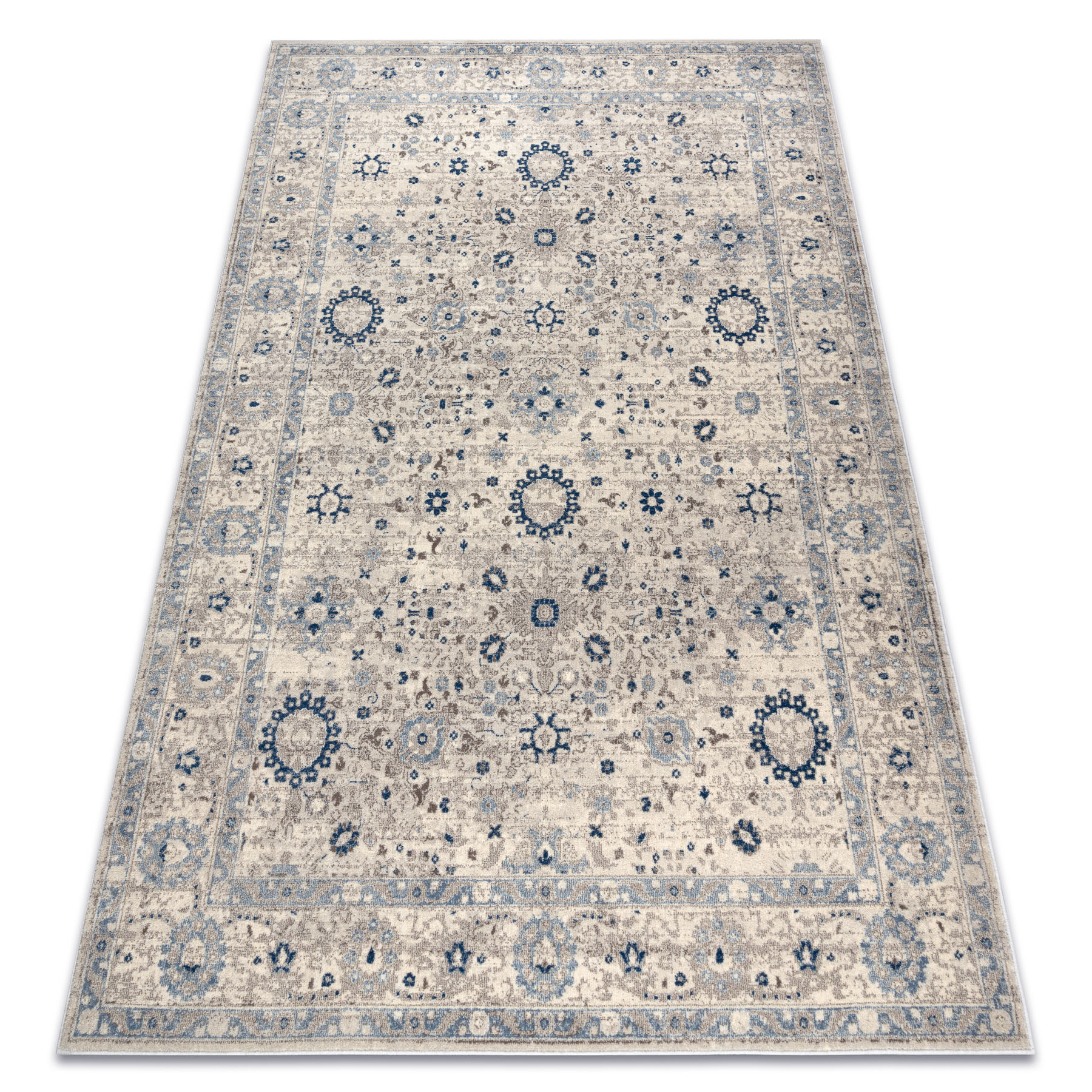 Dywan wełniany NAIN Ramka ornament 7586/51935 beż / granat 80x150 cm