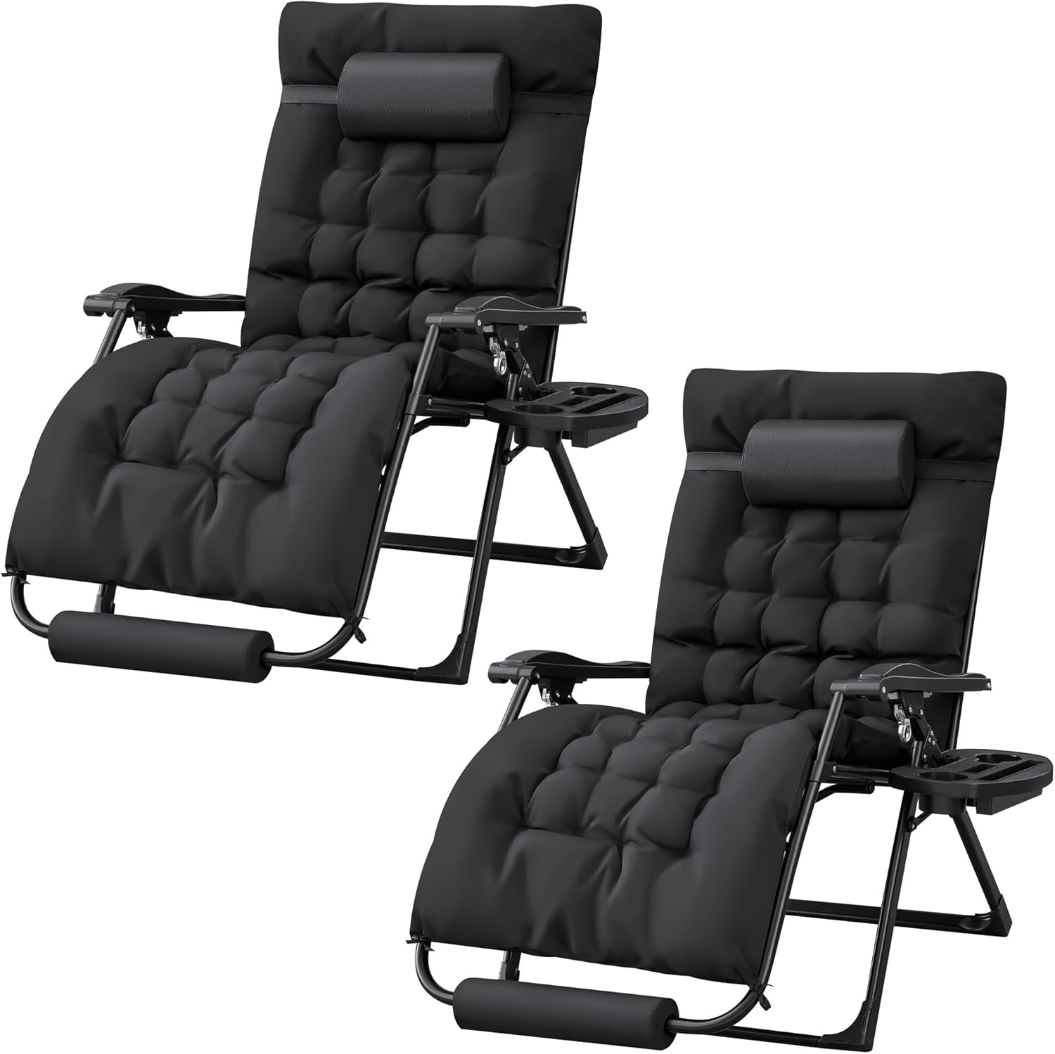 Homall Oversized Zero Gravity Chair, Set of 2 Recliner Lounge Chair with Removable Soft Cushion and Cup Holder, Adjustable Anti Gravity Chair Folding Patio Chairs Padded for Indoor and Outdoor (Black)