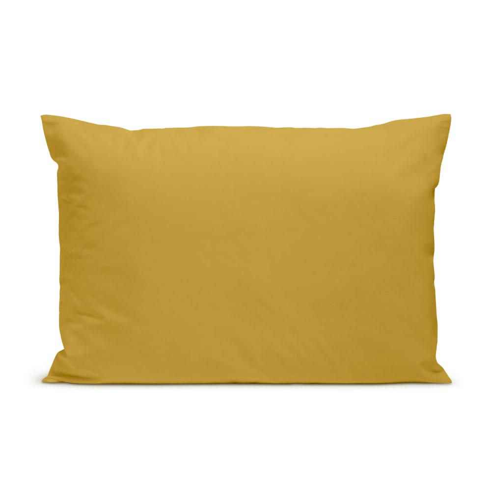 - Taie d'oreiller unie en percale de coton moutarde 50x75cm