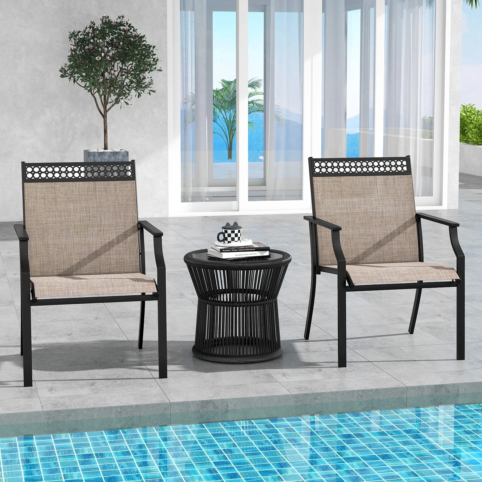 Gymax Patio Dining Chairs Set of 4 All Weather Outdoor Chairs w/ High