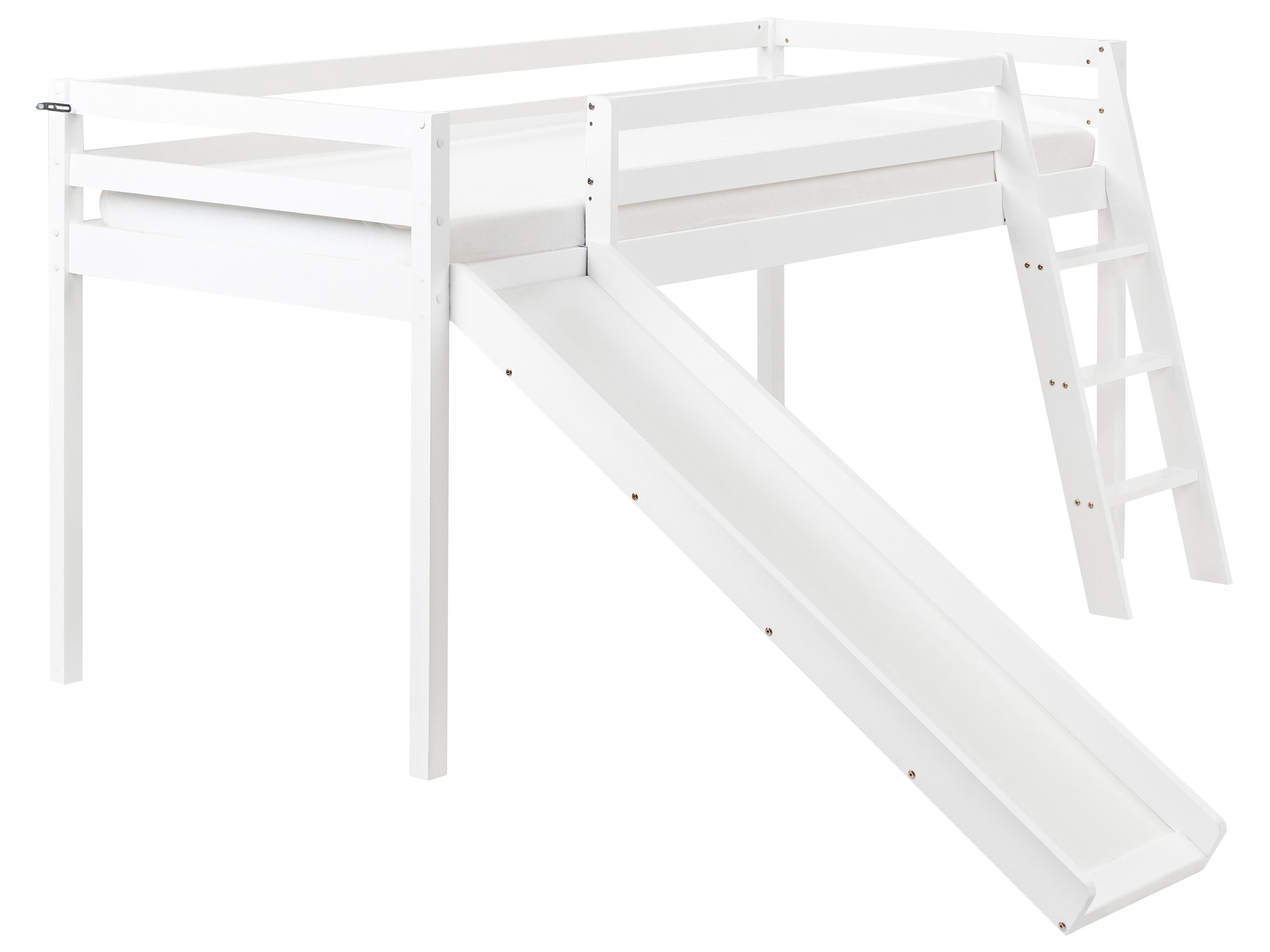 Mid Sleeper Bed Pine Wood STAPLE 90 x 200 cm (EU Single) with Slide White