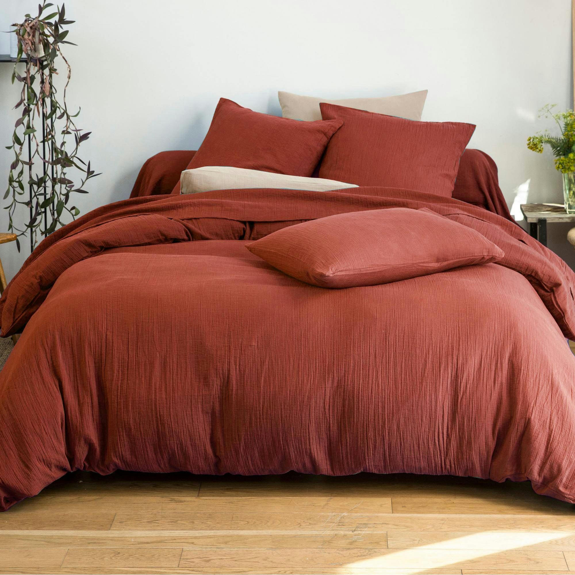 DOUBLE GAZE - Housse de couette 200x200 orange terracotta en coton