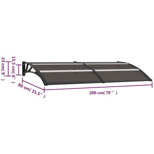 NNEVL Door Canopy Black 200x80 cm PC