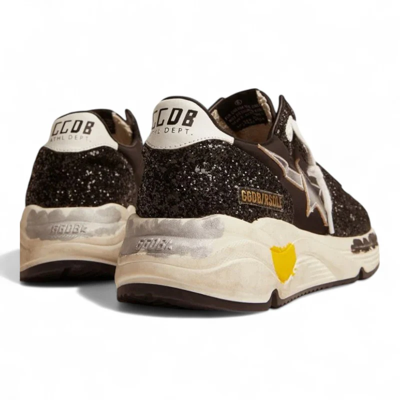 Running Sole sneakers in black nylon and glitter with silver laminated leather star