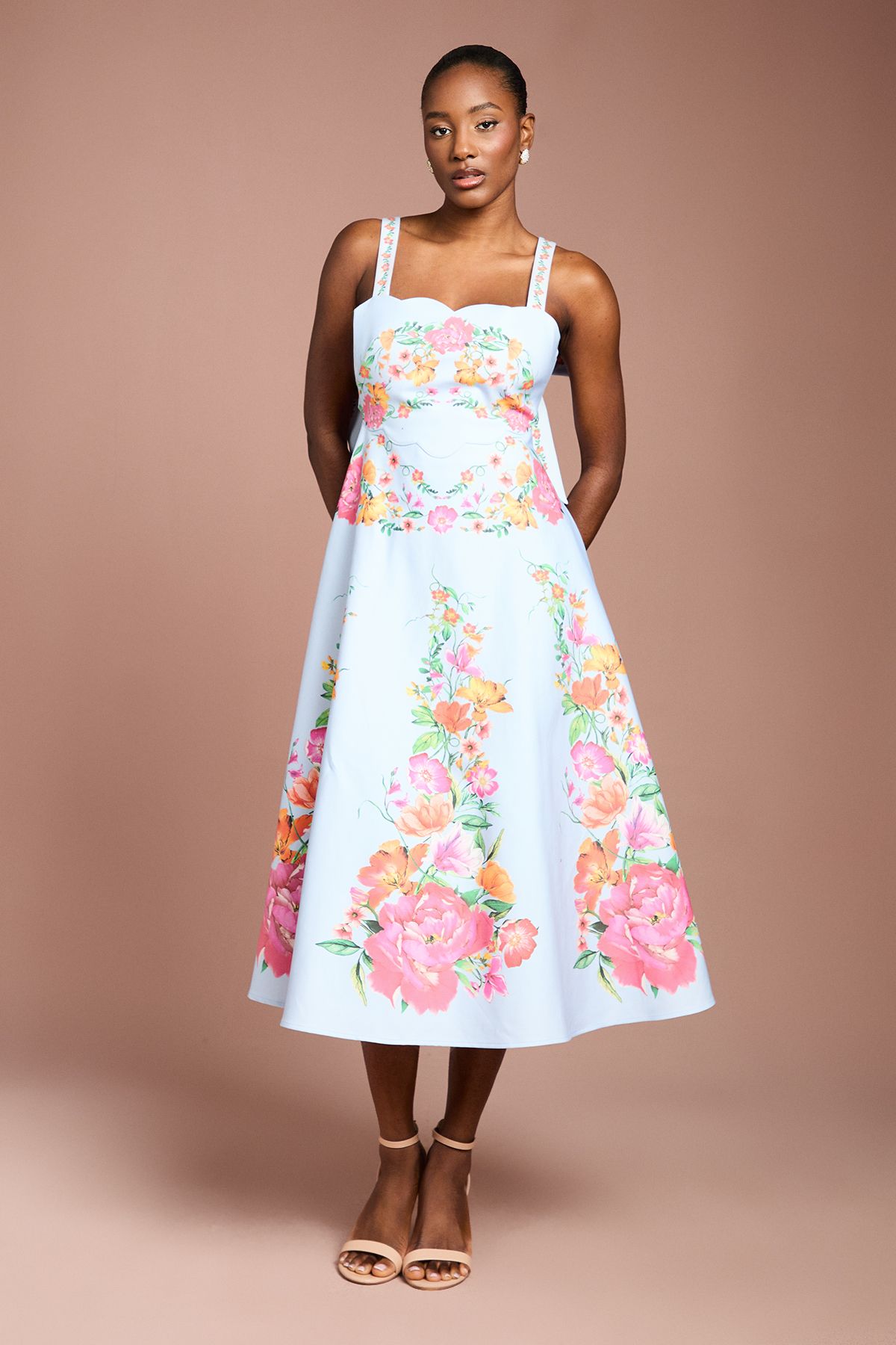 Coast Square Neck Floral Placement Print Full Skirted Cotton Dress