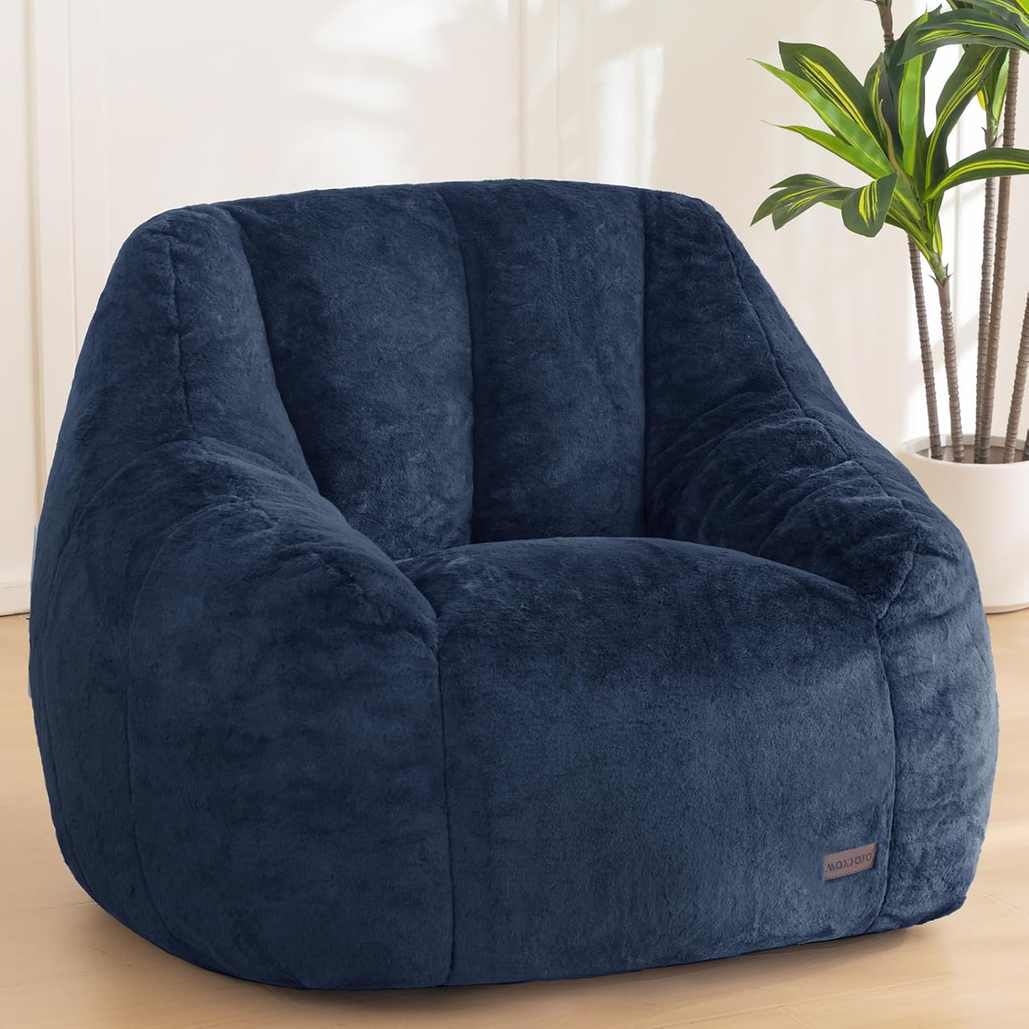 MAXYOYO Bean Bag Chair, Comfy Bean Bag Sofa with Back Support, Faux Fur Bean Bag Chair for Adults and Kids, Stuffed Floor Sofa for Living Room, Bedroom, Apartment, Navy
