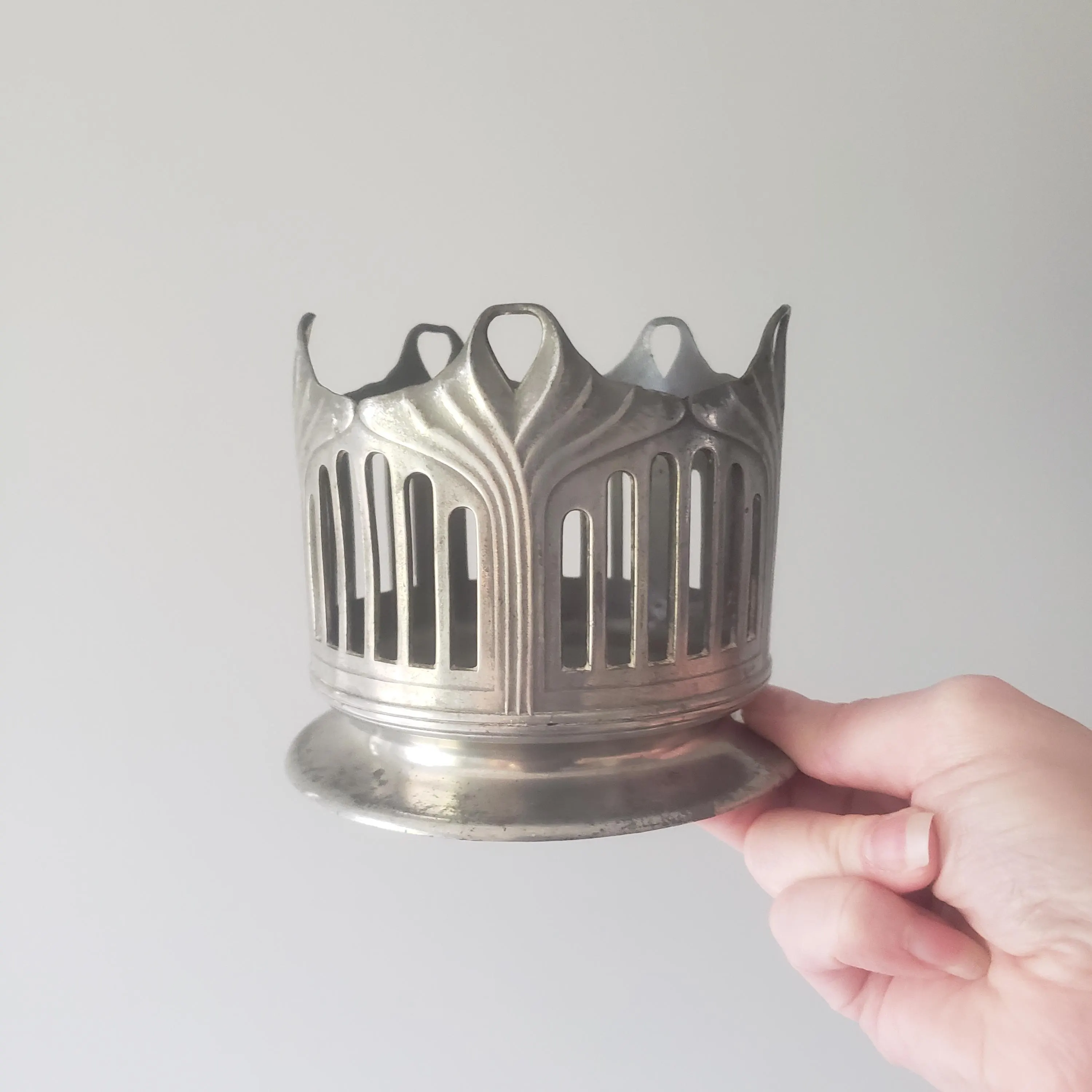 Rare Antique Orivit 2446 Pewter Wine Bottle Holder | German Art Nouveau Jugendstil | c1900 Champagne Coaster
