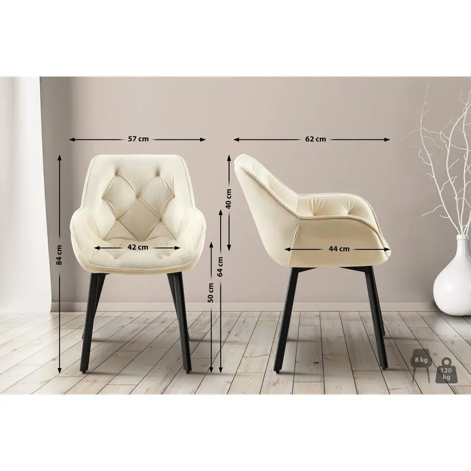 CLP Eetkamerstoel Antigo zwart Frame - Fluweel - creme