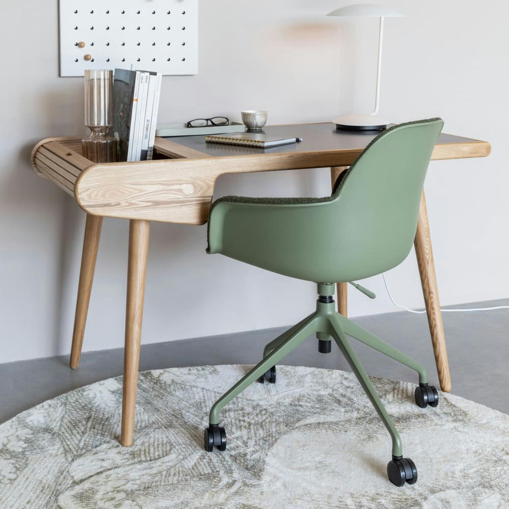 ALBERT KUIP - Chaise de bureau en tissu bouclette avec accoudoirs pivotante à roulet
