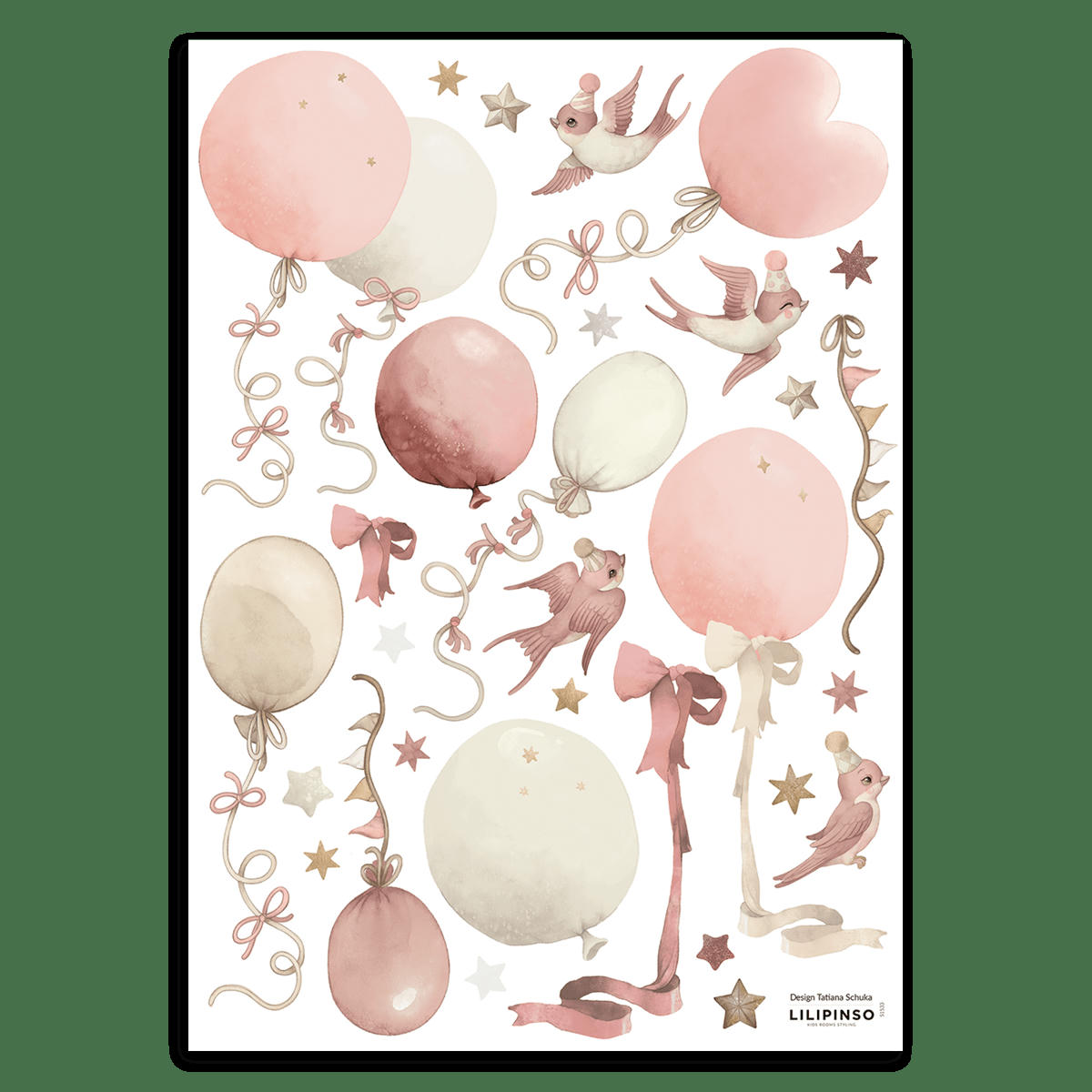 SELENE - Stickers muraux ballons et cerfs-volants en vinyle mat rose