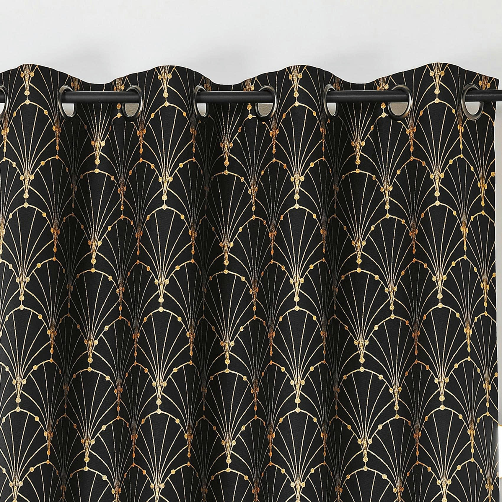 - Rideau aux impressions métallisées polyester jaune soleil 140x260 cm