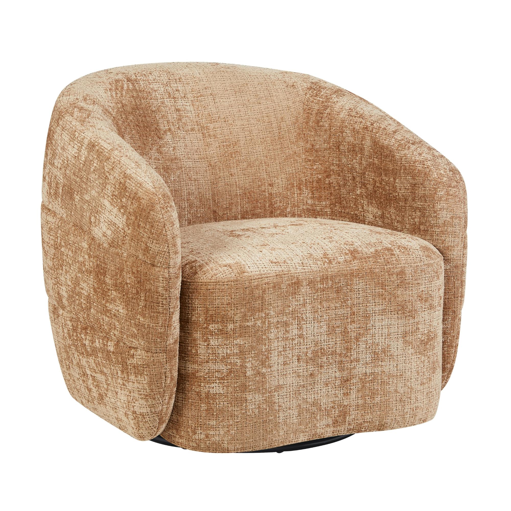 Fauteuil salon pivotant cannelle tissu chenille BELORA