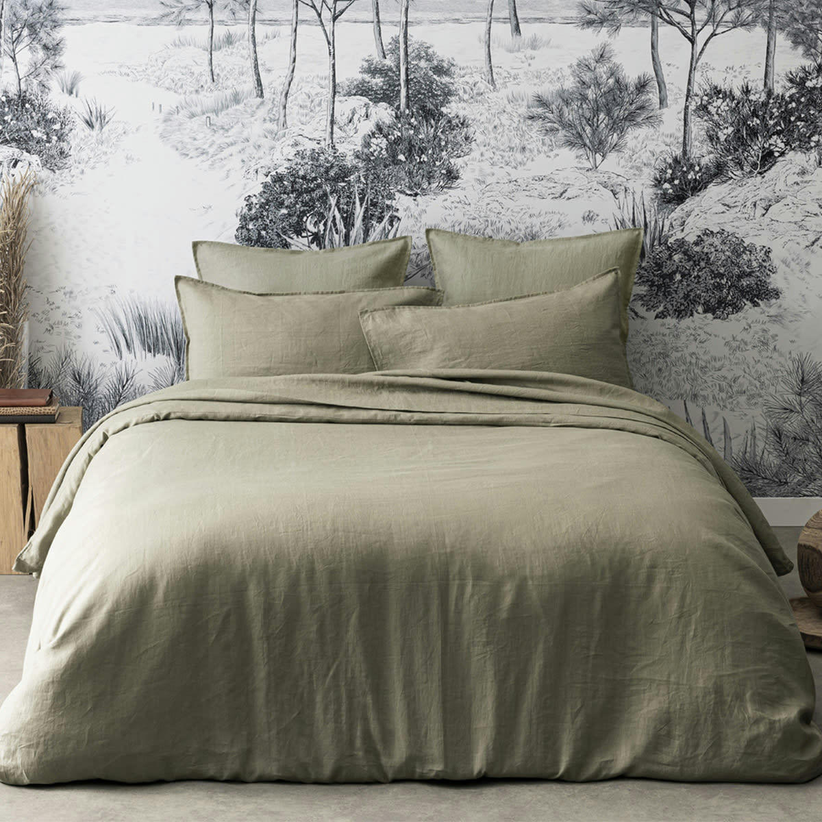 NOUVELLE VAGUE - Drap housse en lin kaki 140x200